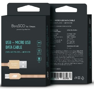 Дата-кабель USB - Micro USB, 3А, 1м, в нейлоновой оплетке золотой, BoraSCO (VSP)