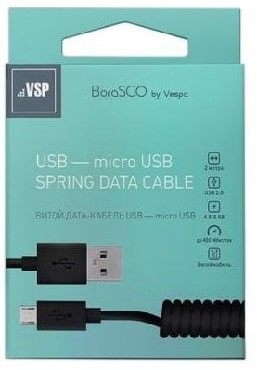 Дата-кабель витой USB - micro USB, 2А, 2м, черный, BoraSCO (VSP)